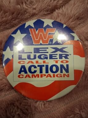 Vintage WWF Lex Luger "Call to Action" Campaign Pin - Red, White & Blue